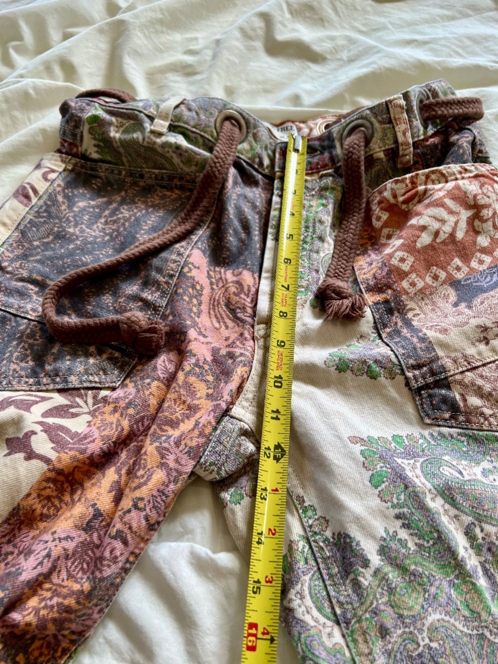 Free People Moxie Printed Brown Combo / Brn Motif Pull-On Barrel Jeans W 27 S - Picture 10 of 16